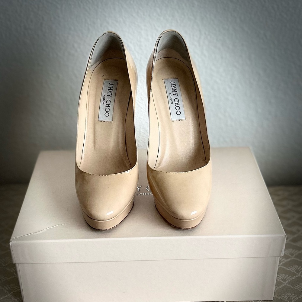 Nude Jimmy Choo Patent Leather Pumps